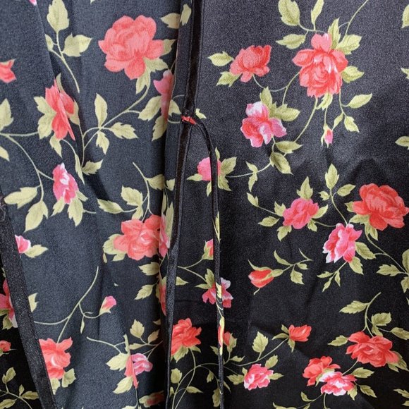 Intimate Moods Satin Night Set Womens L Slip & Cover Chemise Black Red Roses - Picture 9 of 16